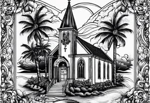 church on fire border tattoo idea