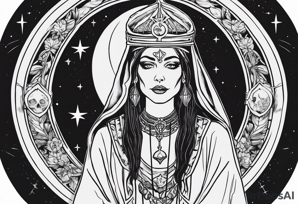 High priestess skeleton moon tarot card tattoo idea