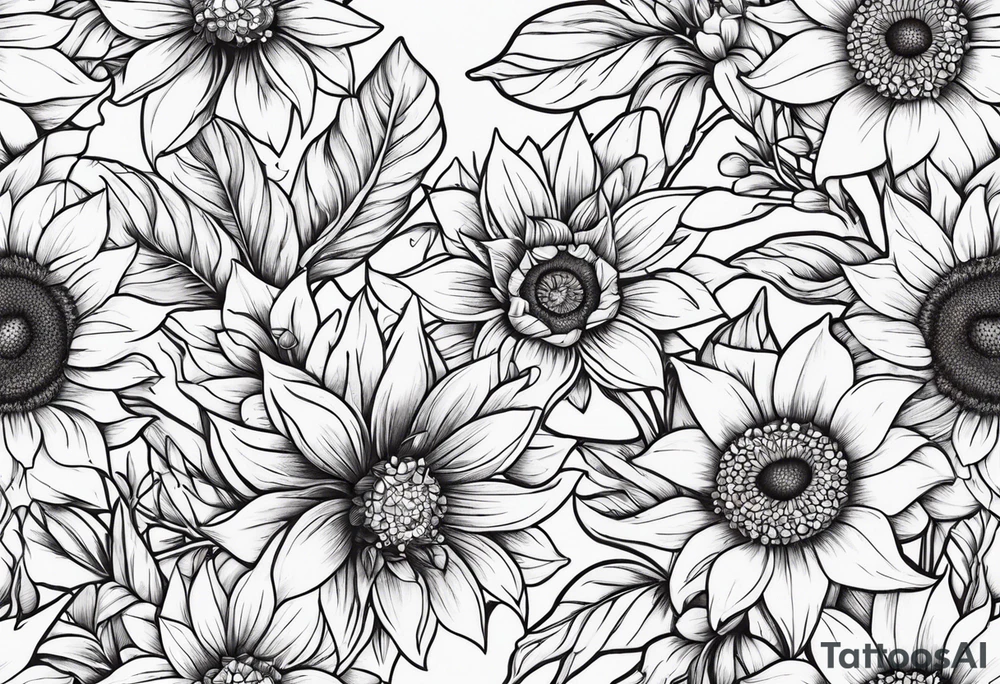 Small cluster containing diamonds sunflowers and lilies tattoo idea Small cluster containing diamonds sunflowers and lilies tattoo idea