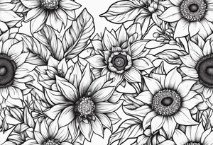 Small cluster containing diamonds sunflowers and lilies tattoo idea