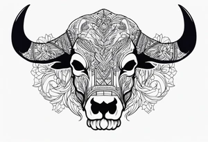 skull of a bull with a line frame, realistic, new mexico influence tattoo idea