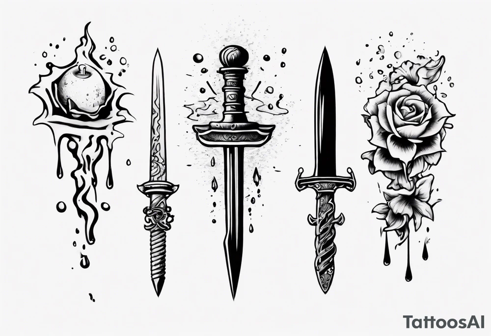 Dagger falling in a puddle tattoo idea