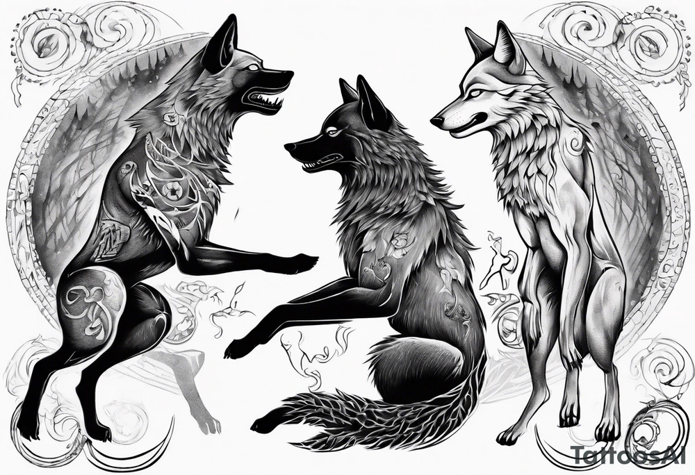 two wolves dancing on their hind legs. tattoo idea