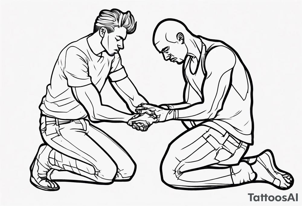 Outline of man kneeling to help person tattoo idea