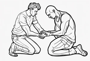 Outline of man kneeling to help person tattoo idea
