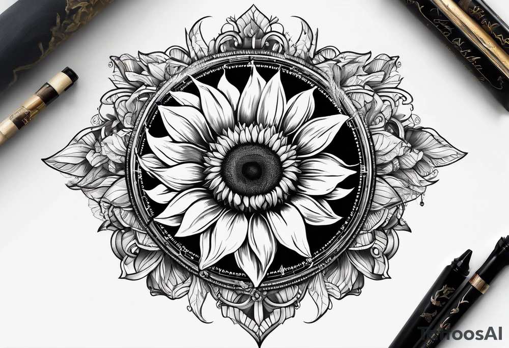 Sunflower next to a compass tattoo idea