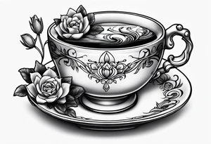 a full fawn inside a teacup tattoo idea