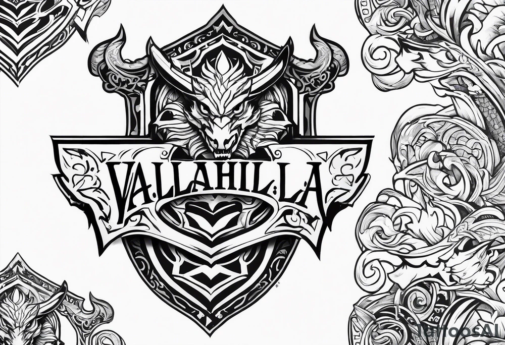 Valhalla sword shield dragon axe valkyrie tattoo idea