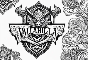 Valhalla sword shield dragon axe valkyrie tattoo idea