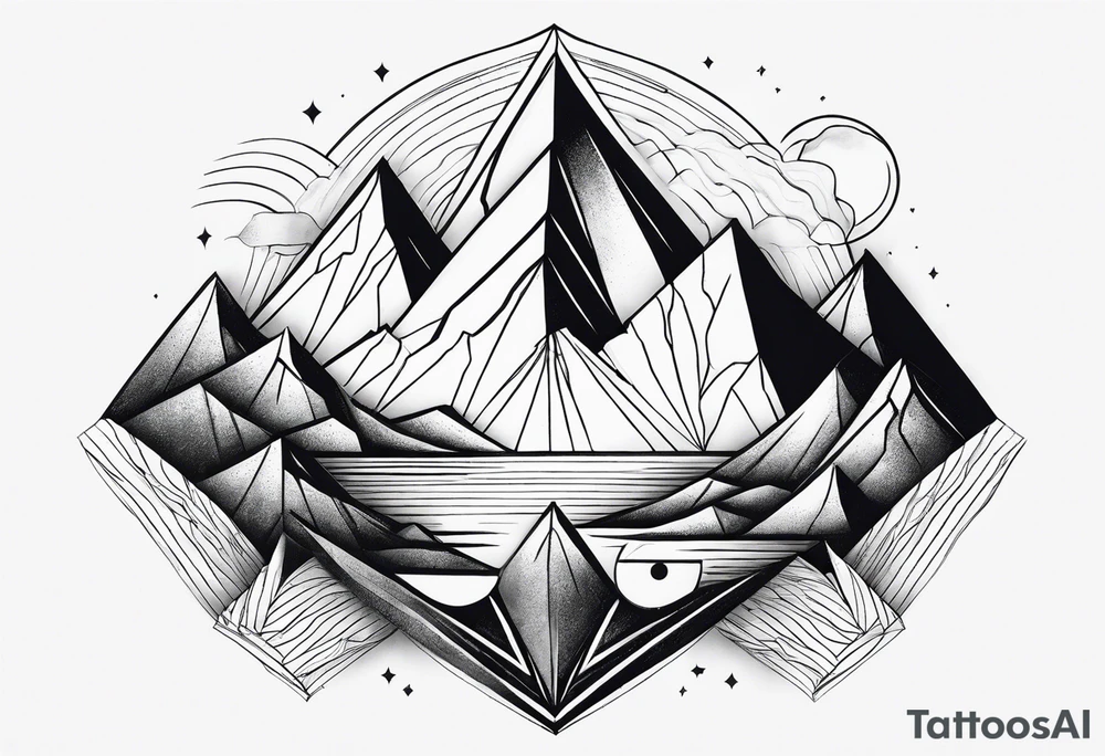 geometric with mountains, black hole various shapes tattoo idea