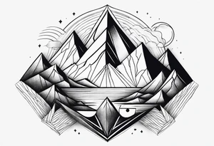 geometric with mountains, black hole various shapes tattoo idea