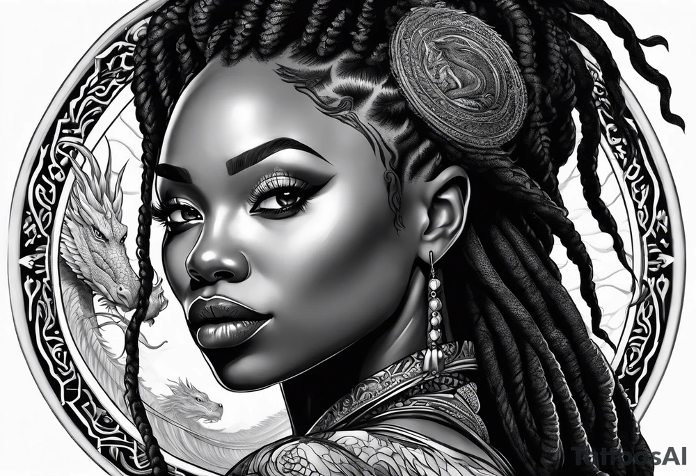 Black woman with locs and red dragon tattoo idea