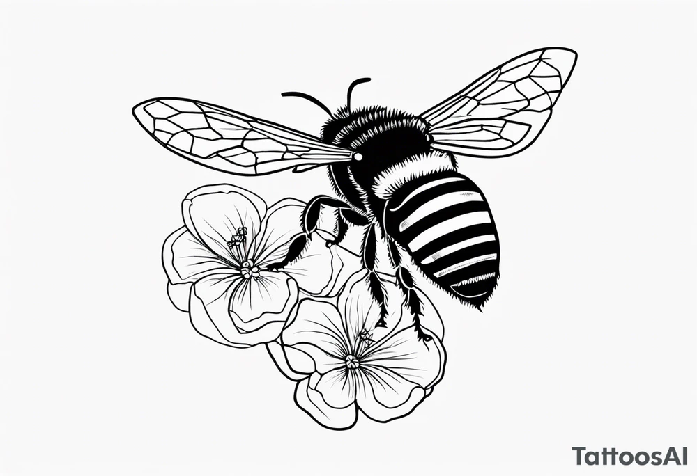 3 in by 2 in minimalist tattoo for forearm of a Hydrangea and a bee hovering by it tattoo idea