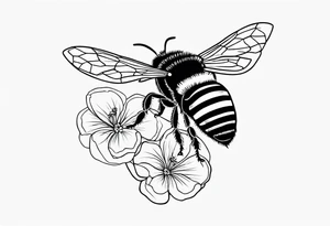 3 in by 2 in minimalist tattoo for forearm of a Hydrangea and a bee hovering by it tattoo idea