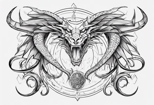 a long dragon intertwined along the arm with horns, mane, scales tattoo idea
