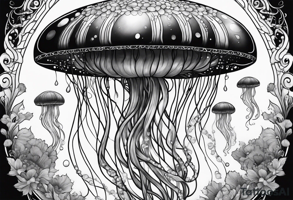 A galaxy inside a long slender mystical jellyfish tattoo idea