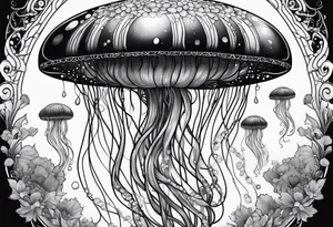 A galaxy inside a long slender mystical jellyfish tattoo idea