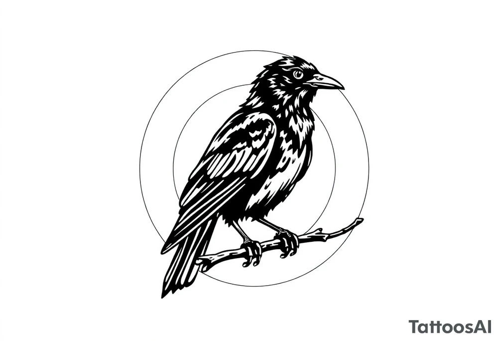 Geometric Perched Raven with linework around it. tattoo idea