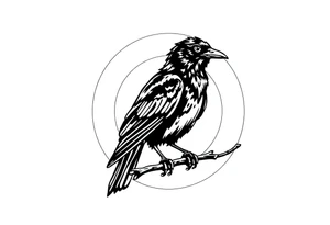 Geometric Perched Raven with linework around it. tattoo idea