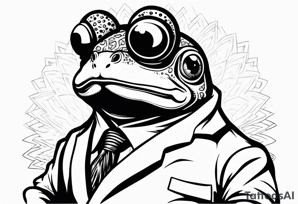 Toad in lab coat pointing at space smirk tattoo idea