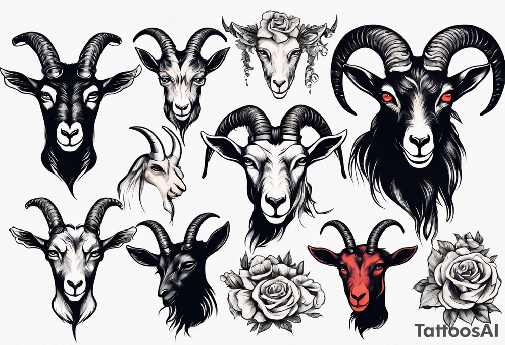high contrast human like goat friendly but dark and large no flowers tattoo idea