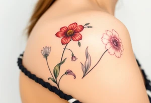 cosmos, lily of the valley, and chrysanthemum tattoo idea