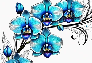 Long blue orchid with extra details tattoo idea