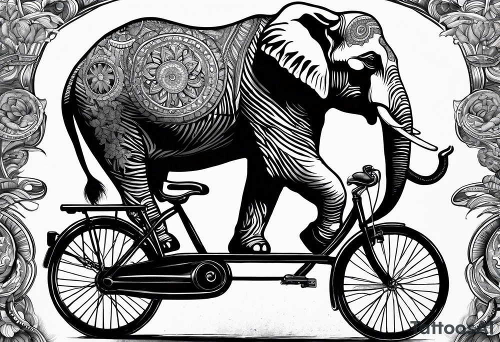 An elephant rides a bicycle tattoo idea