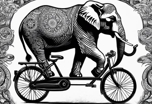 An elephant rides a bicycle tattoo idea