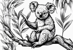 A koala with a kookaburra sitting on a eucalyptus tree tattoo idea