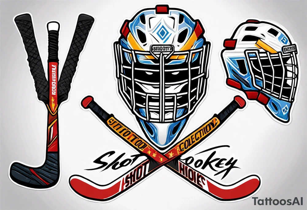 a goalie mask and crossed hockey sticks that says "SHOT HOCKEY" tattoo idea