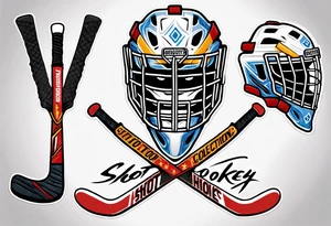 a goalie mask and crossed hockey sticks that says "SHOT HOCKEY" tattoo idea