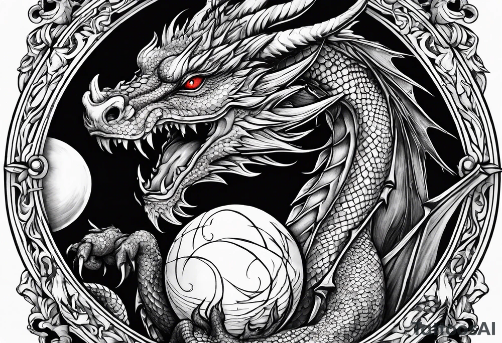 dragon holding orb tattoo idea