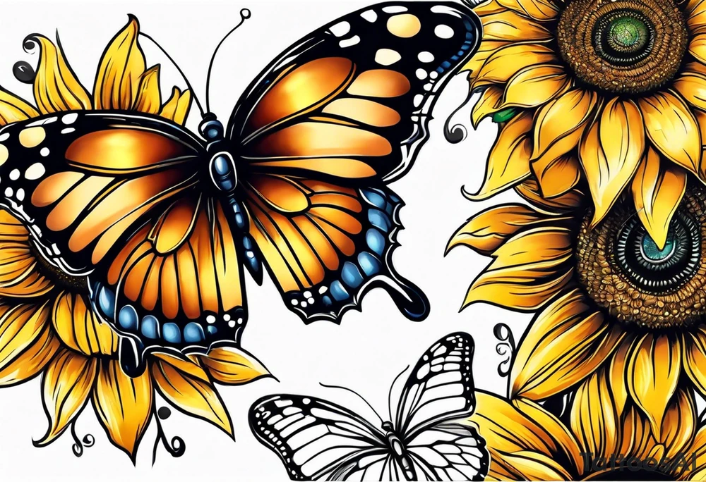 Sunflower and butterfly leg sleeve tattoo idea