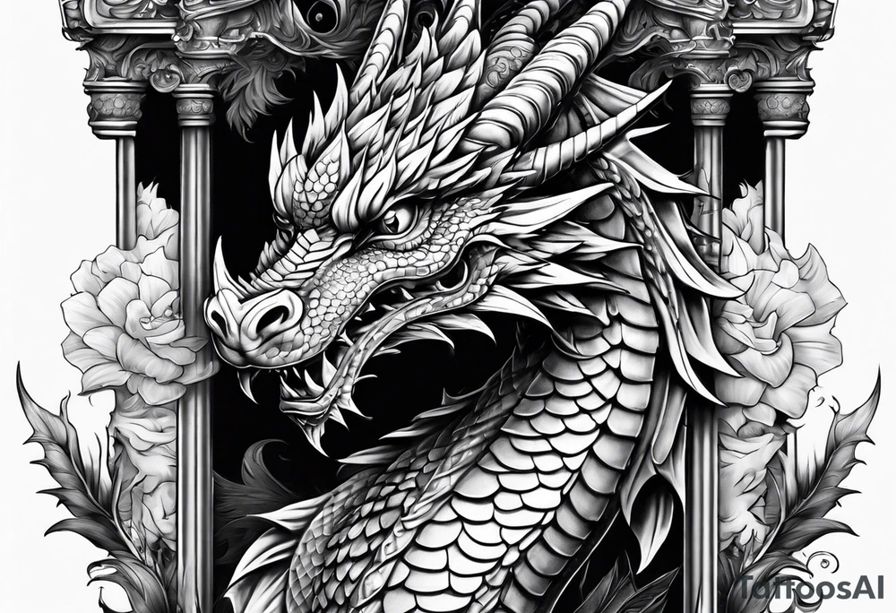 Small dragon on column tattoo idea