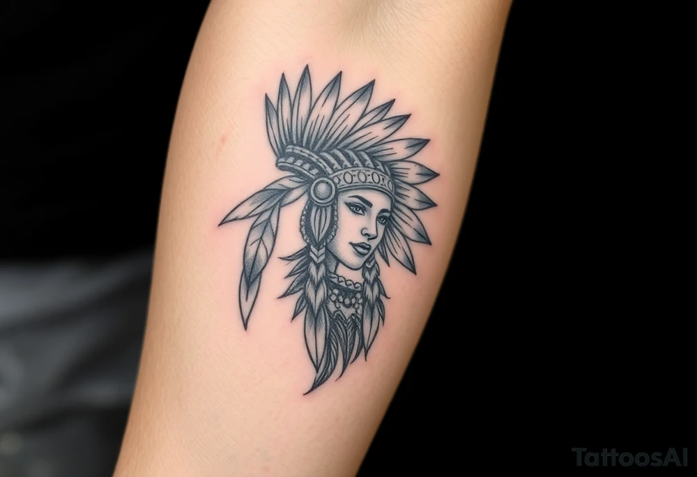 Female Native American woman with headdress tattoo idea