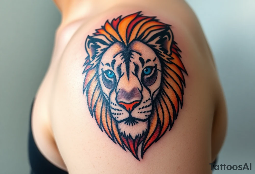 lion with blue eyes and orange hair tattoo idea
