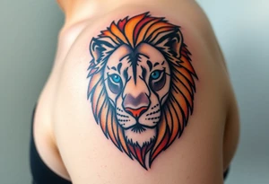 lion with blue eyes and orange hair tattoo idea
