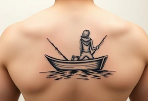Guy and girl fishing on boat tattoo idea