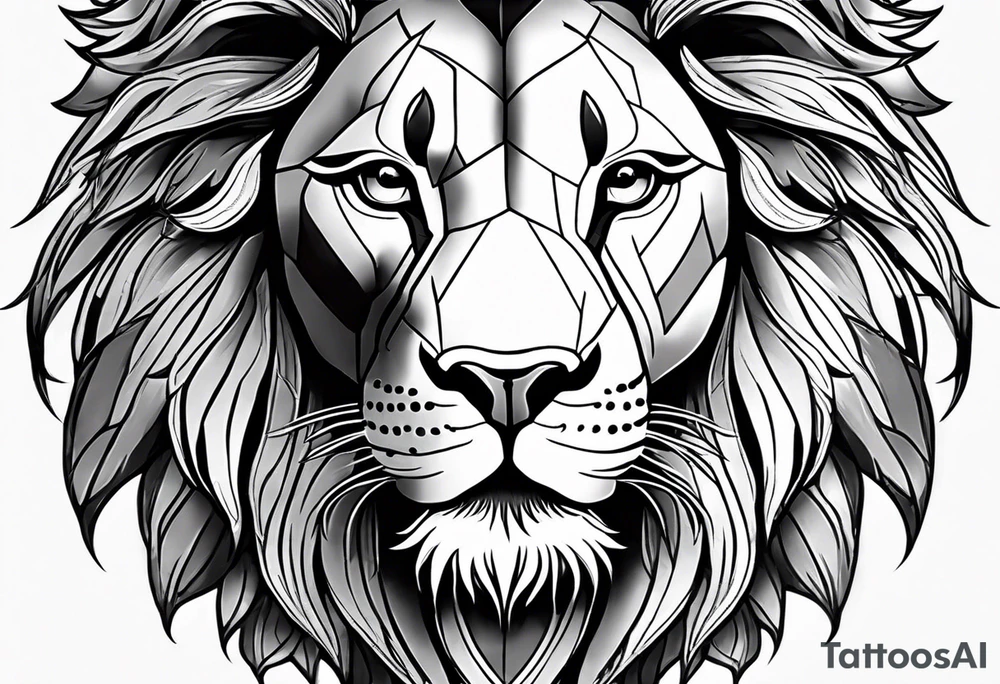 Lion face on thigh w medala tattoo idea