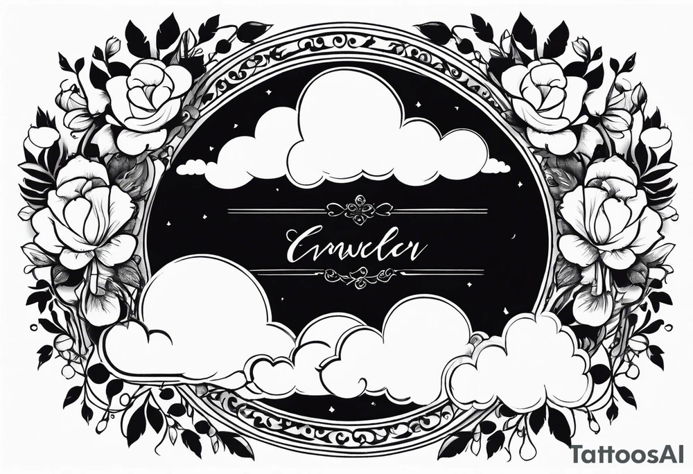 floral clouds circle vignette frame tattoo idea