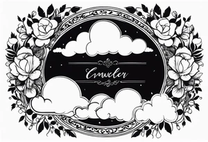 floral clouds circle vignette frame tattoo idea