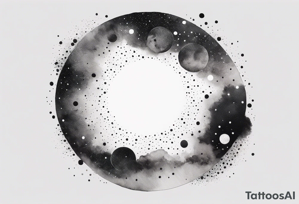 simple galaxy in a circle, white background tattoo idea