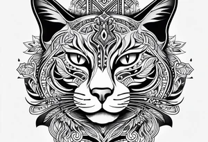 maori tattoo with cat tattoo idea