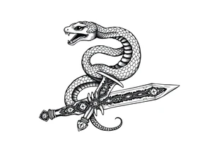 mystical snake coiled around an ancient dagger with jeweled hilt tattoo idea
