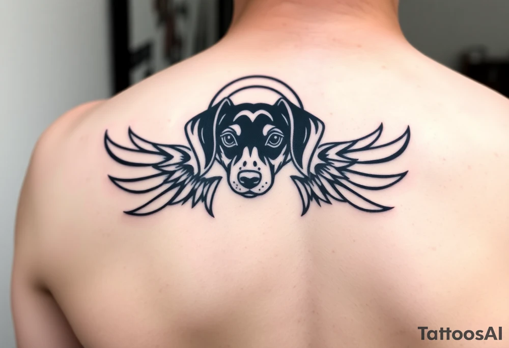 Dachshund ears with wings and halo tattoo idea