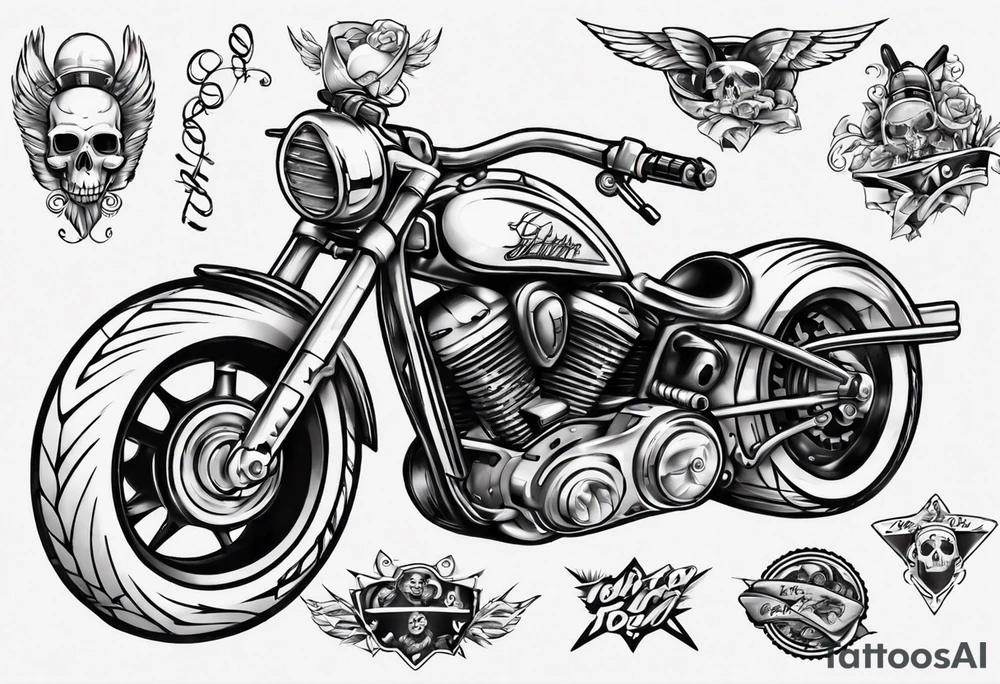 Topless pinup doll on motorbike tattoo idea