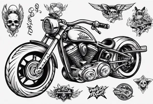 Topless pinup doll on motorbike tattoo idea