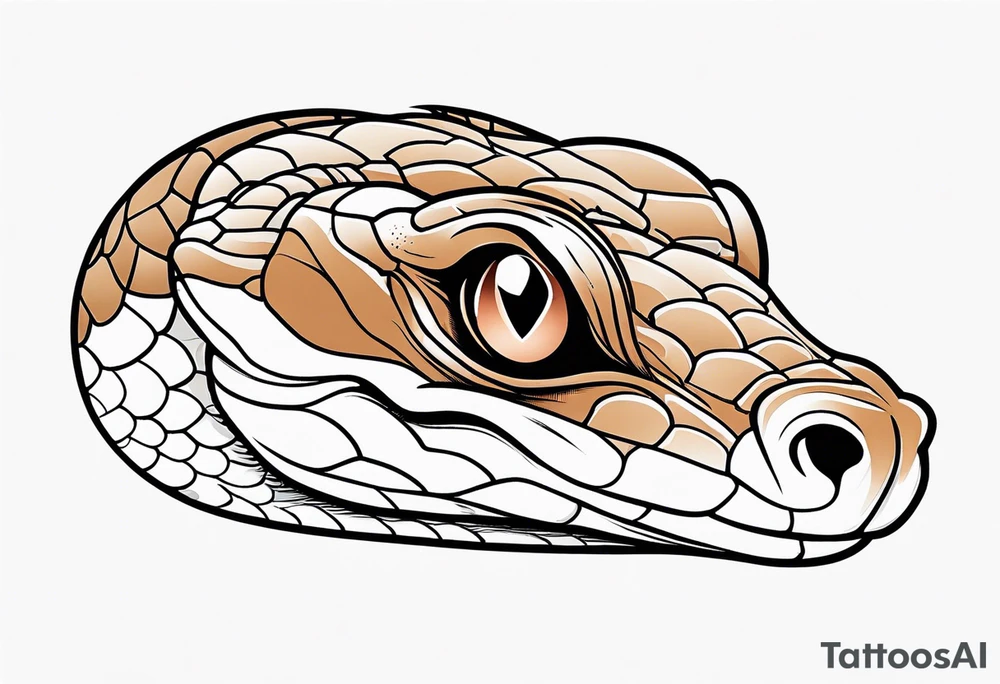 Copperhead with just the head turned up and mouth open and copper colored eyes tattoo idea