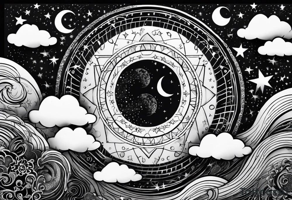 Moon phases stars clouds tattoo idea